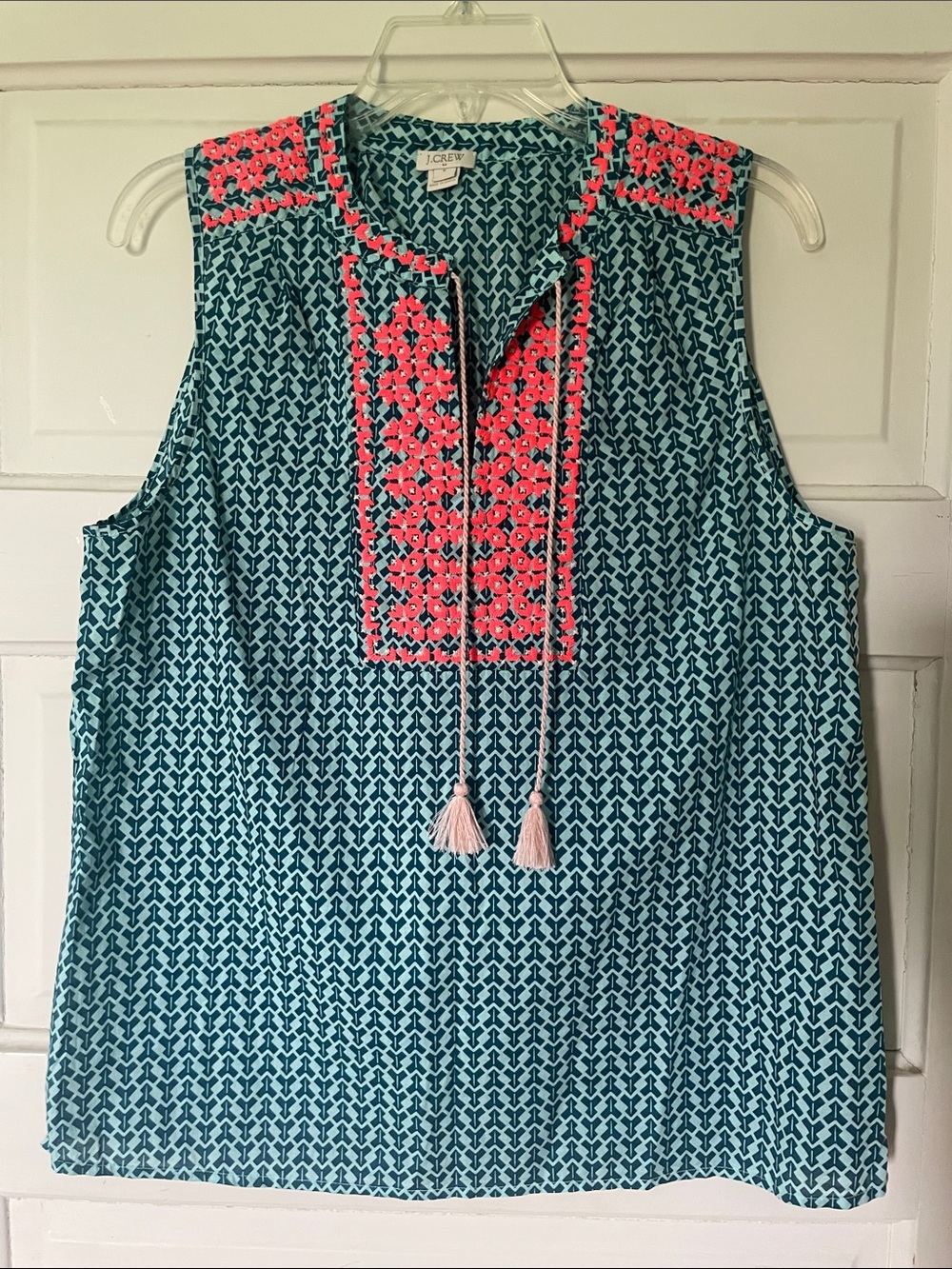 J. Crew embroidered sleeveless top, 8, EUC